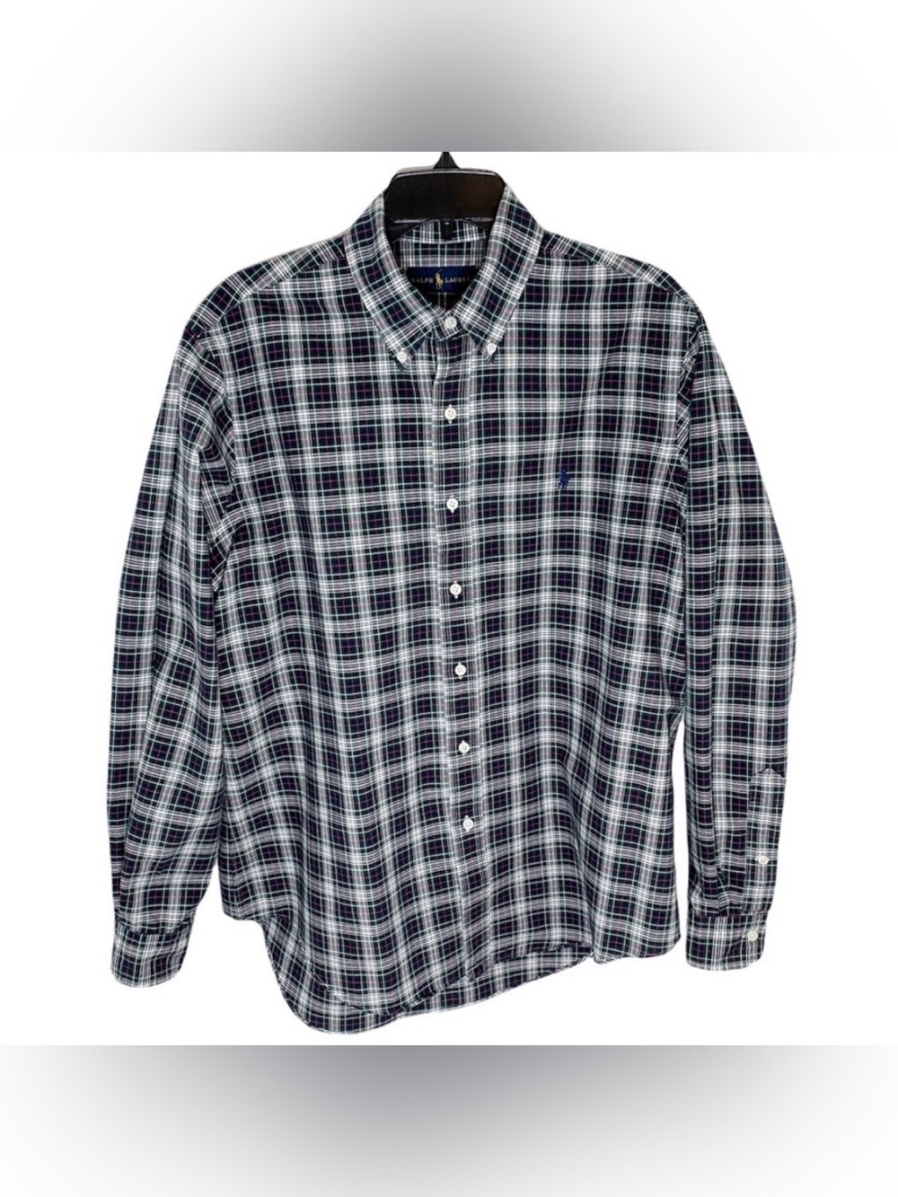 Ralph Lauren Shirt Men’s Size L Blue White Plaids Button Front Long Sleeve